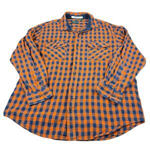 Orvis Mens orange blue plaid flannel.  Size XL.  heavyweight, outdoors, fall